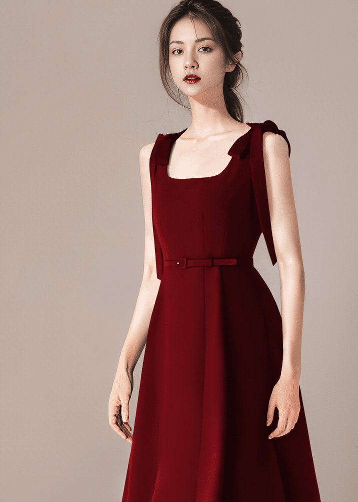 ショルダーリボンベルトフレアワンピース - Vera Lumina