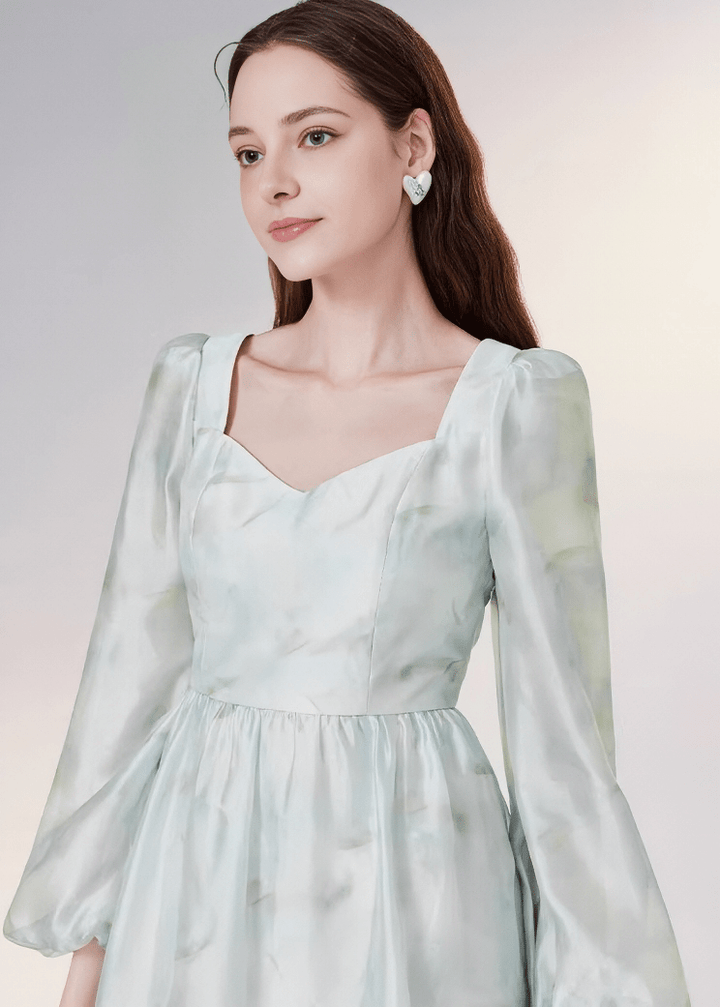 ハートネックバルーンスリーブミニドレス - Vera Lumina