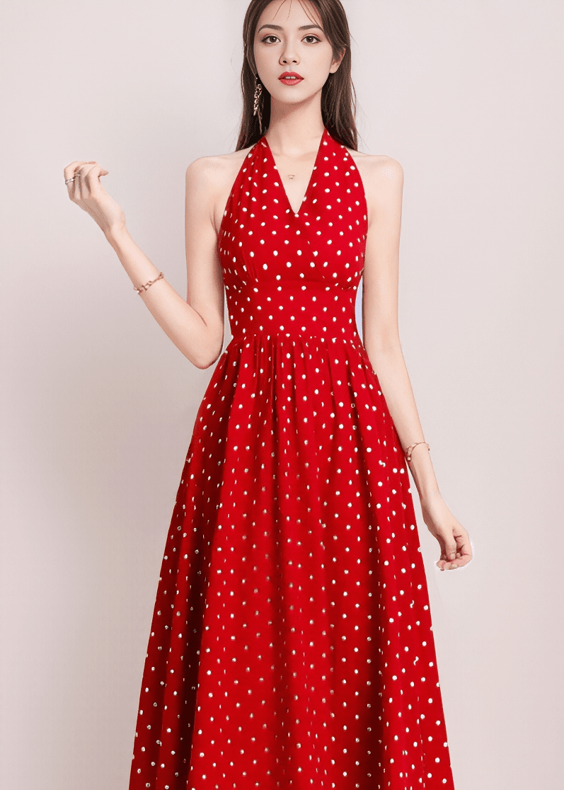 ドットホルターネックフレアワンピース - Vera Lumina