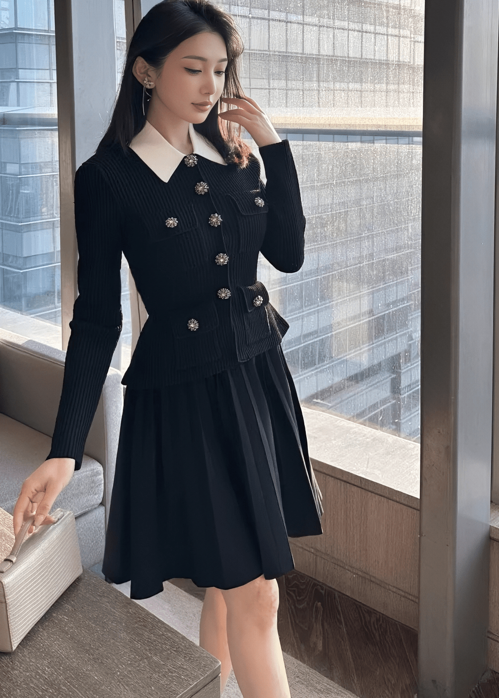 ビジューボタンバイカラーカラージャケットドレス - Vera Lumina