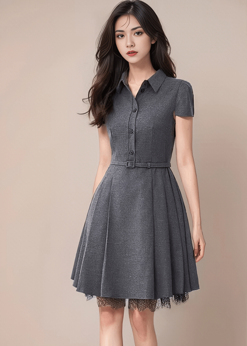 ヘムレースシャツカラーフレアドレス - Vera Lumina