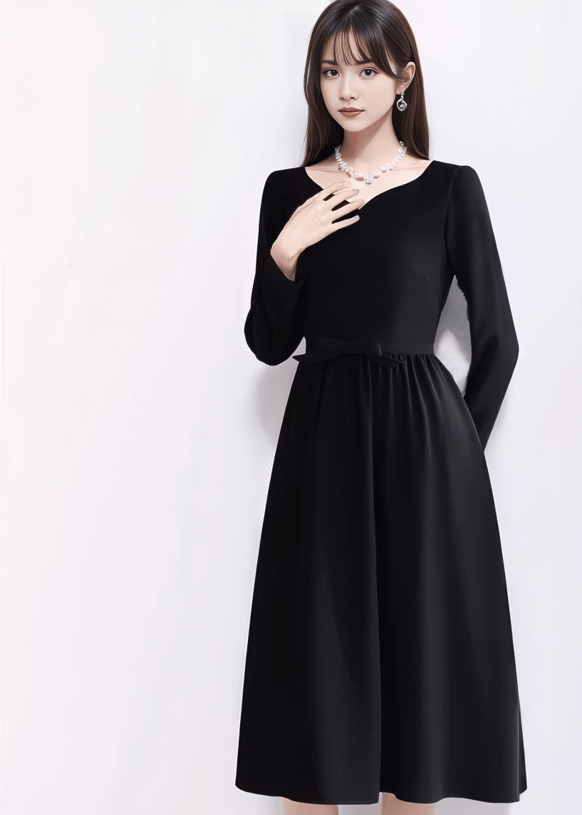 ウエストリボンパフスリーブフレアドレス - Vera Lumina