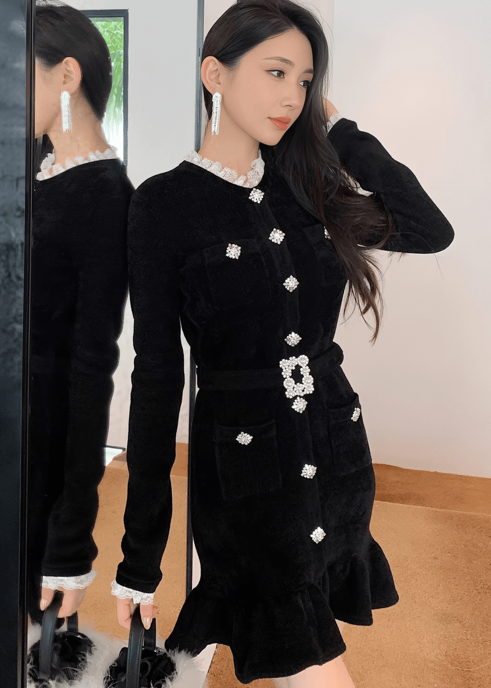 ビジューベルトフリルヘムラインドレス - Vera Lumina