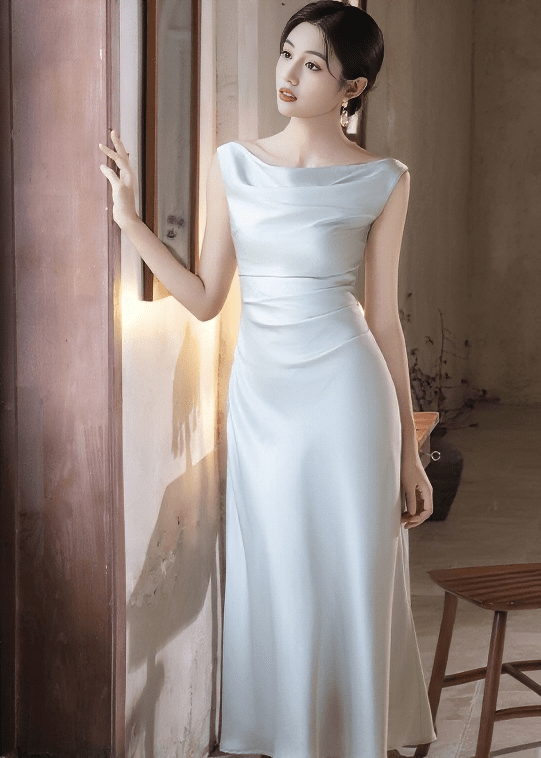 ワンショルダードレープサテンロングドレス - Vera Lumina