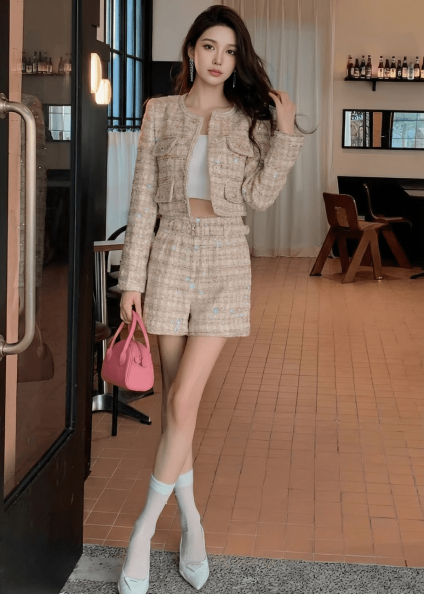 ラメツイードノーカラージャケット＆ショートパンツ - Vera Lumina