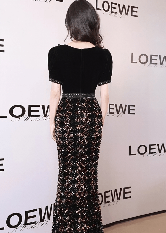 スパンコールパフスリーブビジューマーメイドドレス - Vera Lumina