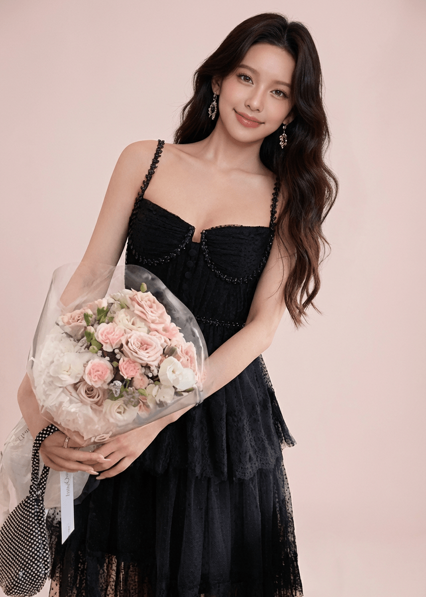 ビジューキャミドットチュールティアードドレス - Vera Lumina