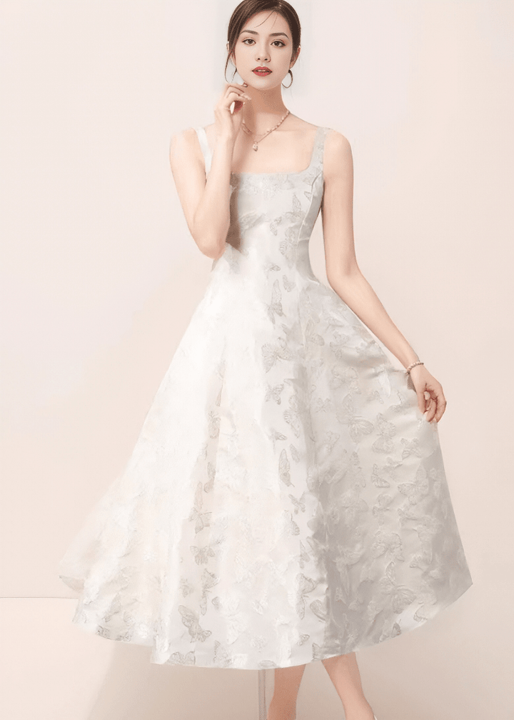 スクエアネックフラワーオーガンジードレス - Vera Lumina