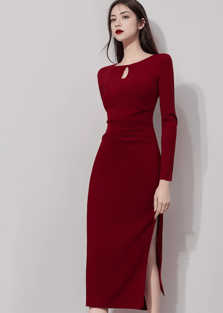 キーホールネックサイドスリットタイトドレス - Vera Lumina