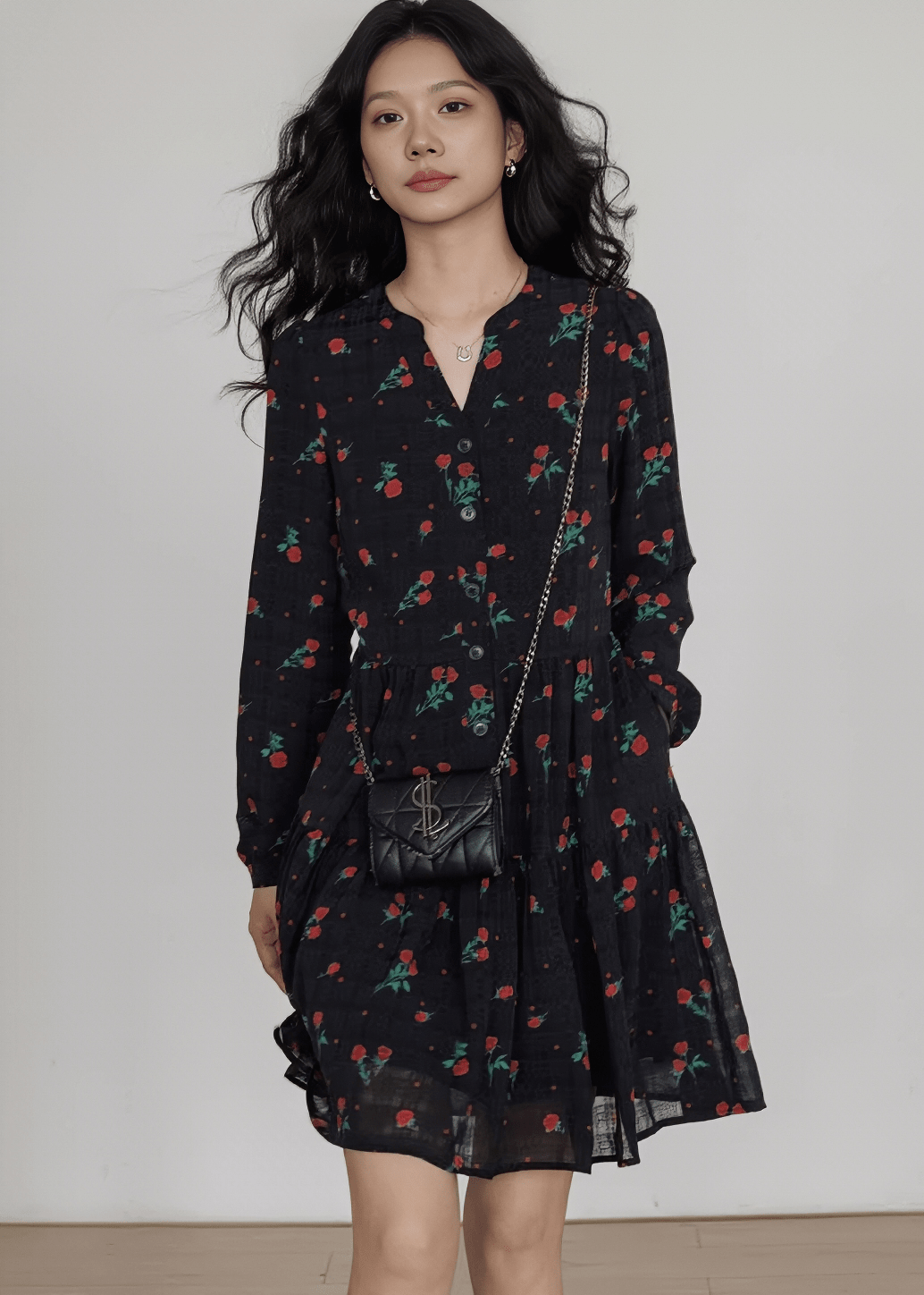 ローズフリルスリーブティアードワンピース - Vera Lumina