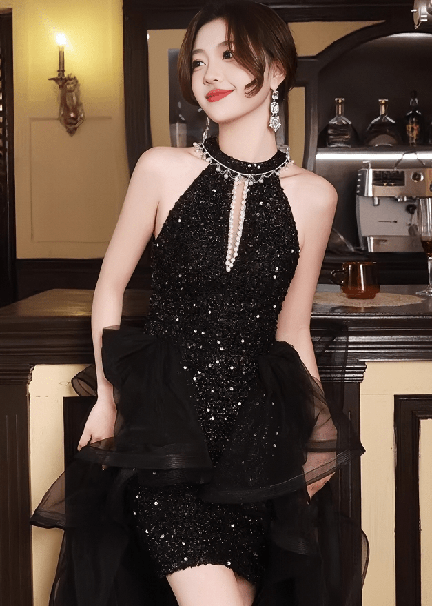 ホルターネックビジューフィッシュテールドレス - Vera Lumina