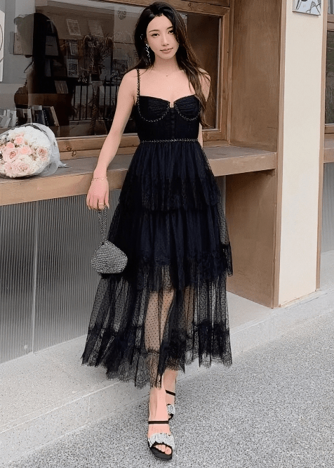 ビジューキャミドットチュールティアードドレス - Vera Lumina