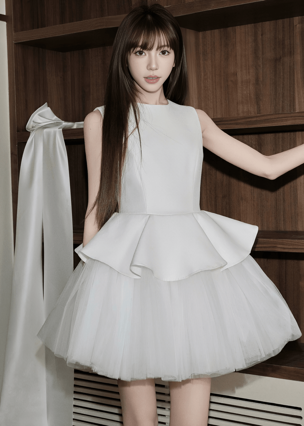 ペプラムデザインチュールレイヤードドレス - Vera Lumina