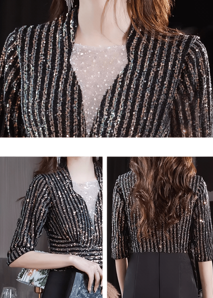 グリッターストライプマーメイドミディドレス - Vera Lumina