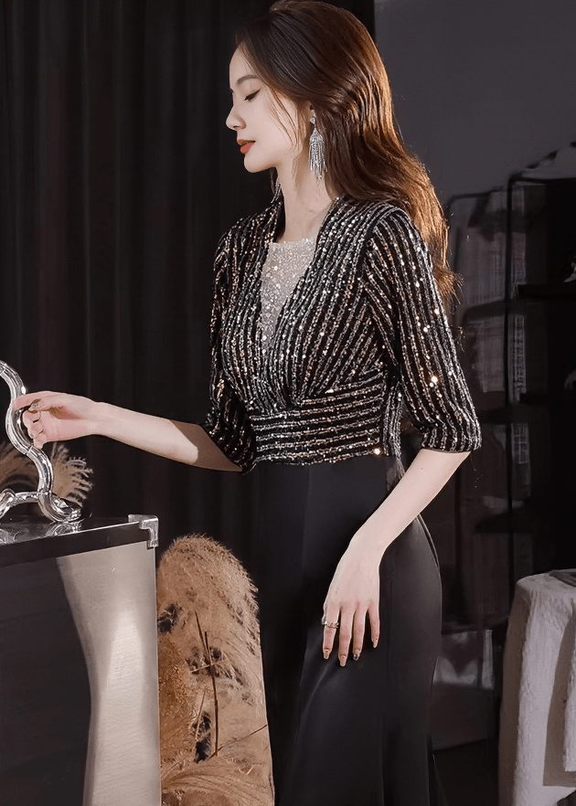 グリッターストライプマーメイドミディドレス - Vera Lumina