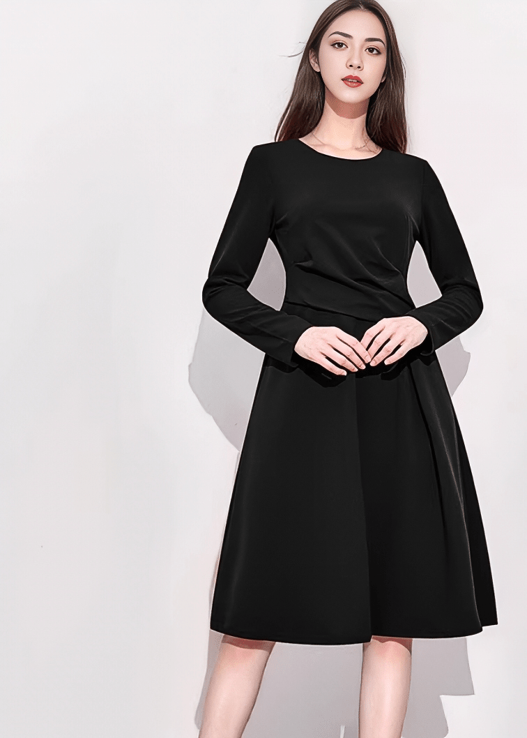 エレガントロングスリーブフレアワンピース - Vera Lumina