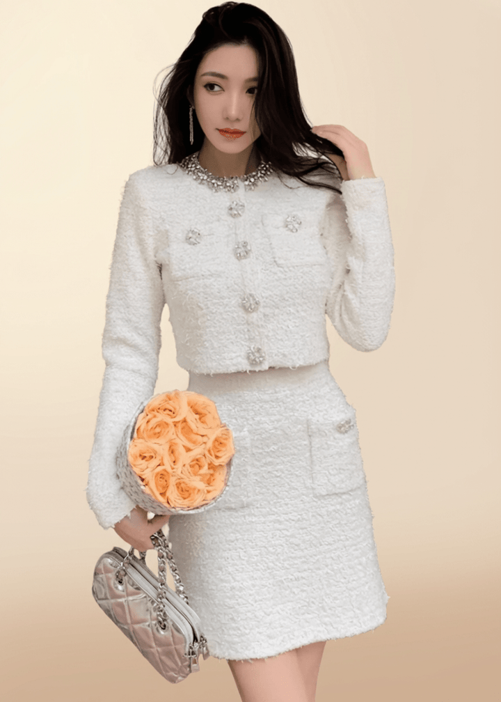 ビジューネックツイードジャケット＆ミニスカート - Vera Lumina