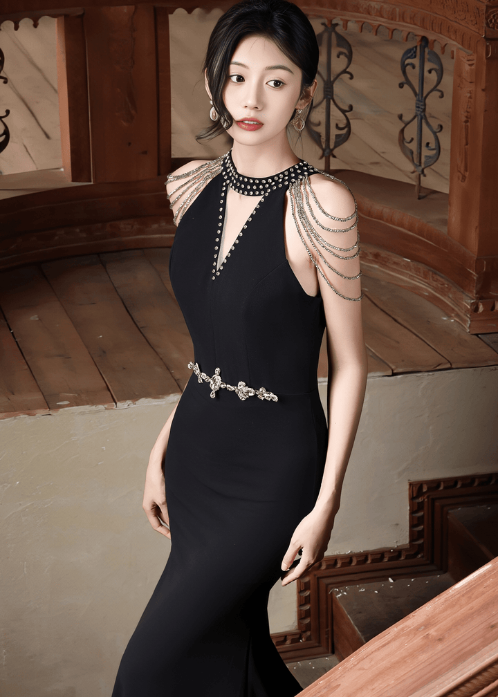 ビジューデコルテチェーンショルダーマーメイドドレス - Vera Lumina