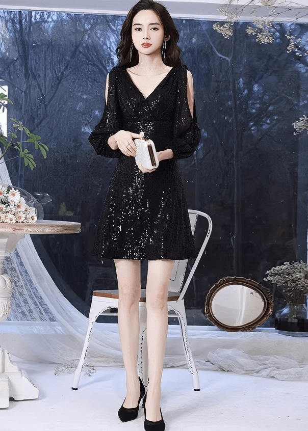 ビジューカシュクールスリットスリーブドレス - Vera Lumina