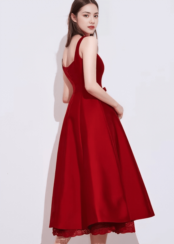 ウエストリボンヘムレースフレアドレス - Vera Lumina