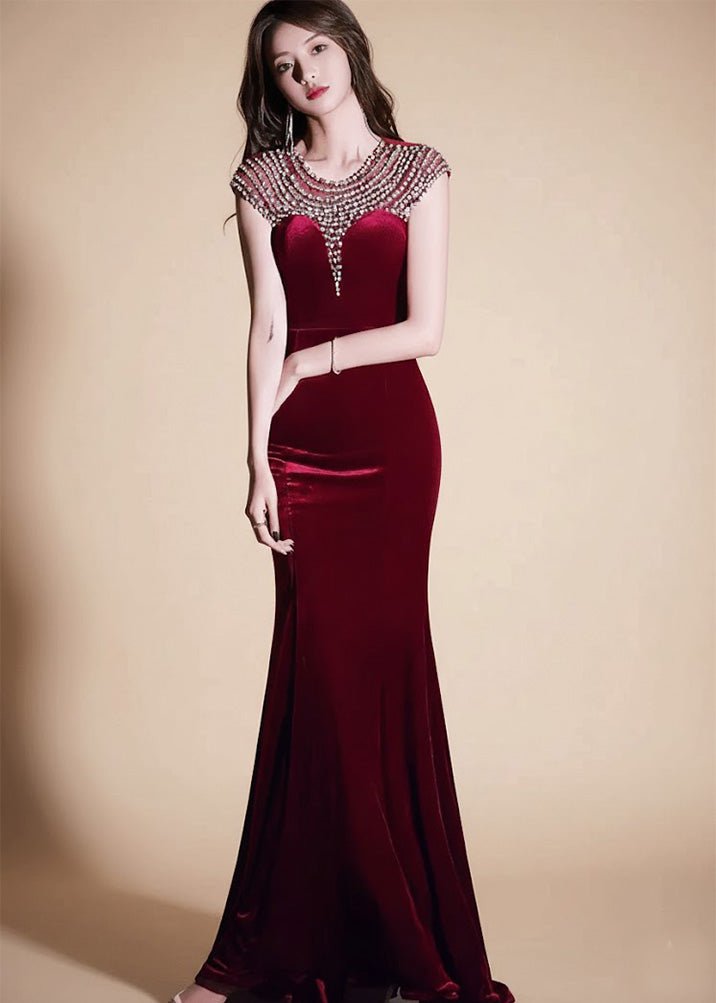 シャインパフスリーブビジューマーメイドドレス - Vera Lumina