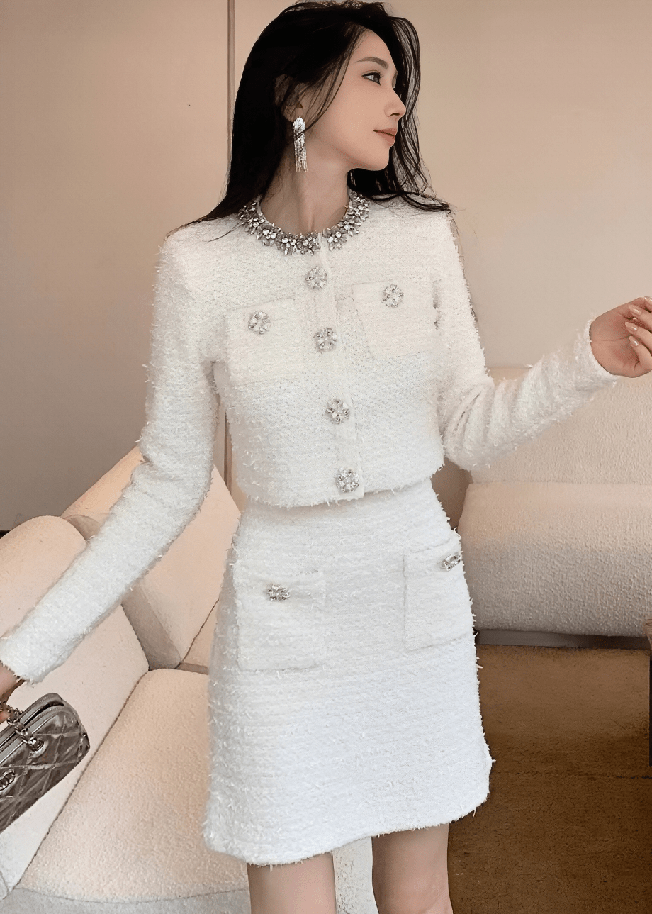 ビジューネックツイードジャケット＆ミニスカート - Vera Lumina