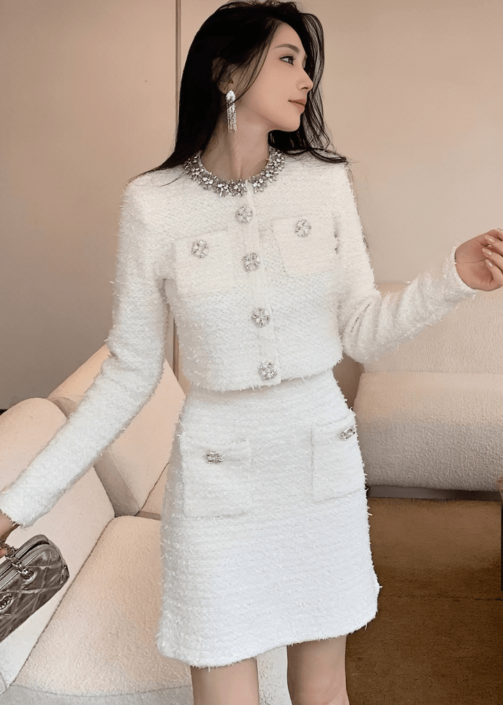 ビジューネックツイードジャケット＆ミニスカート - Vera Lumina