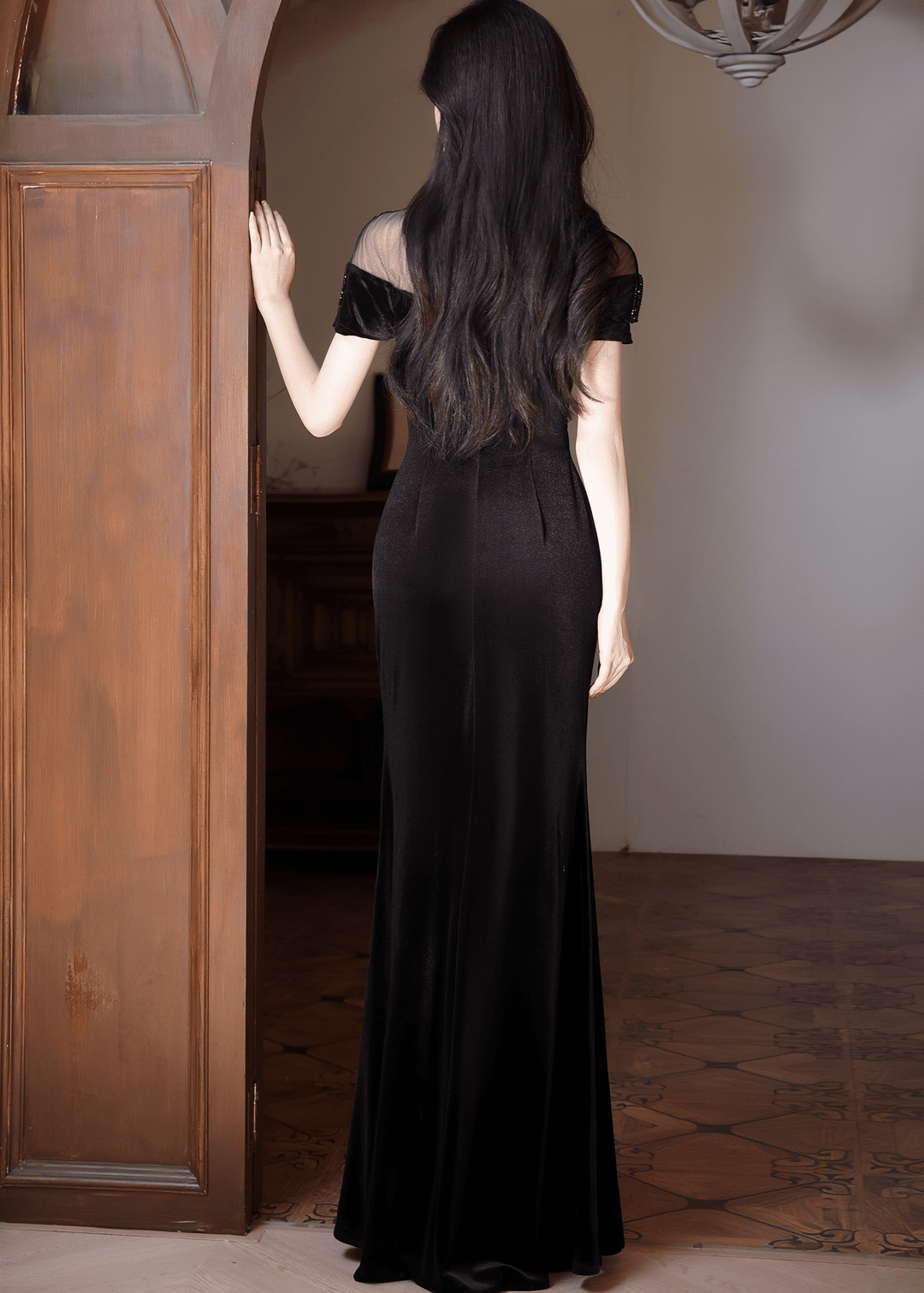 ベルベットシアーフリルマーメイドドレス - Vera Lumina