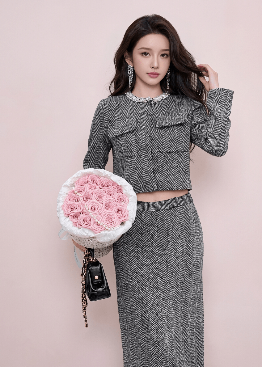 ヘリンボーンジャケット＆ポケットビジュースカート - Vera Lumina