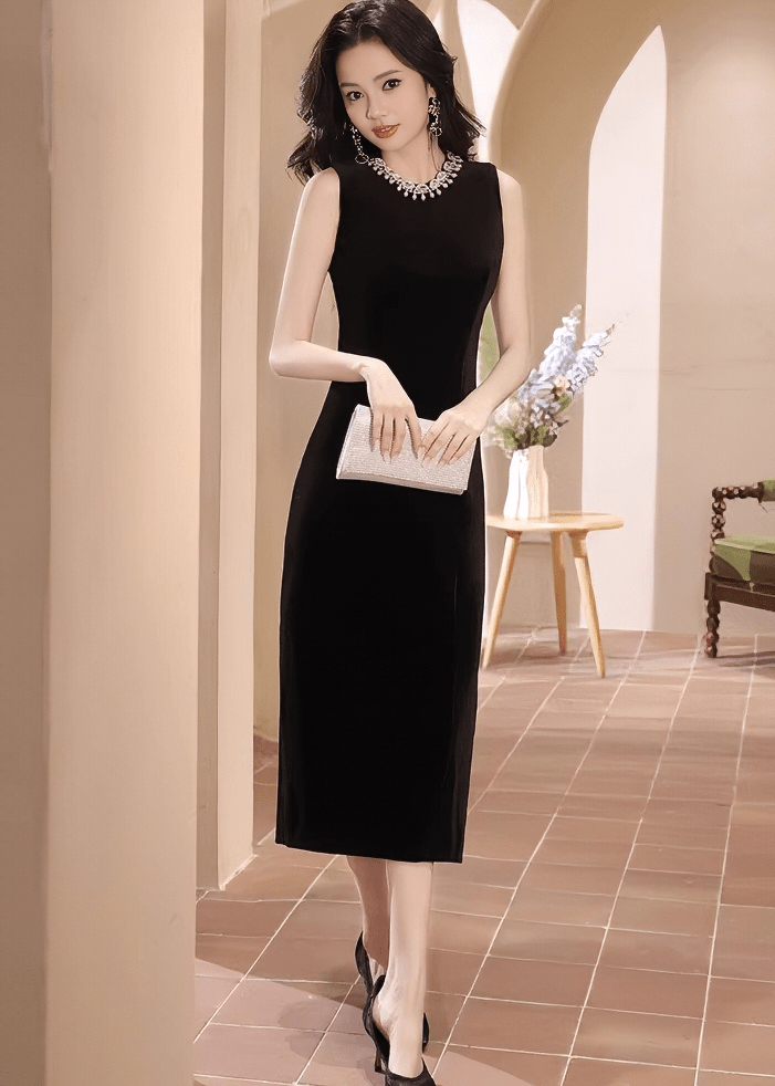 ビジューネックベルベットタイトドレス - Vera Lumina