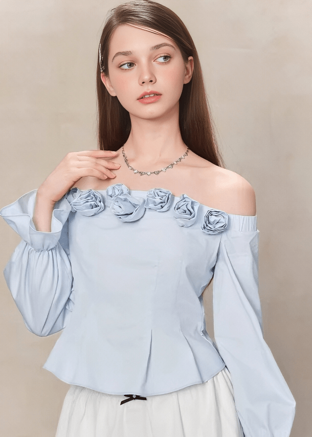 ローズモチーフオフショルダーペプラムブラウス - Vera Lumina