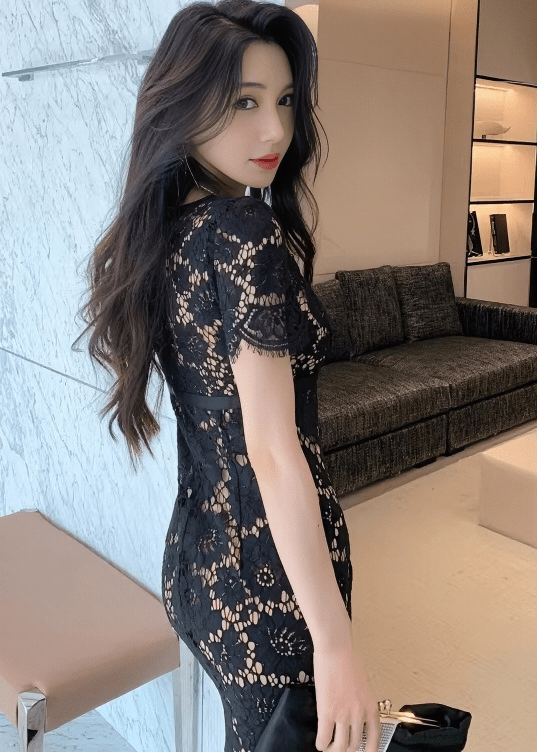 スカラップレースウエストリボンマーメイドドレス - Vera Lumina