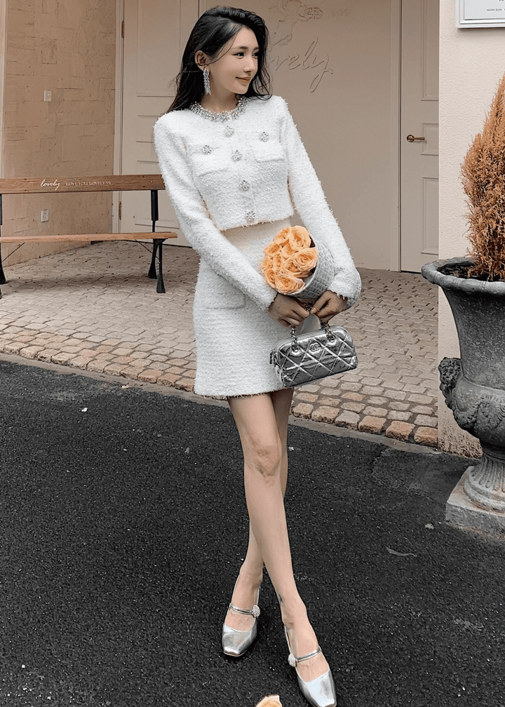 ビジューネックツイードジャケット＆ミニスカート - Vera Lumina