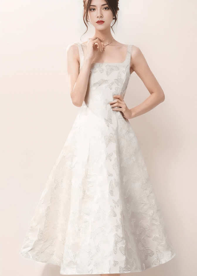 スクエアネックフラワーオーガンジードレス - Vera Lumina