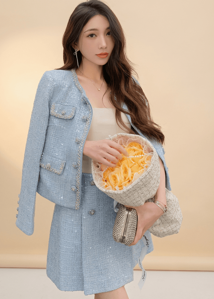 ビジューボタンノーカラージャケット＆ミニスカート - Vera Lumina