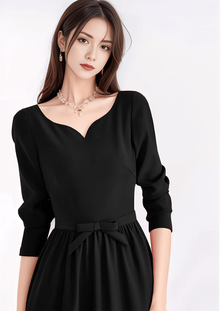 ウエストリボンパフスリーブフレアドレス - Vera Lumina