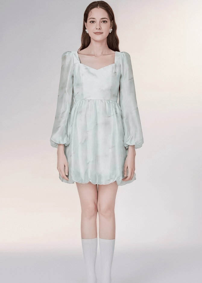 ハートネックバルーンスリーブミニドレス - Vera Lumina