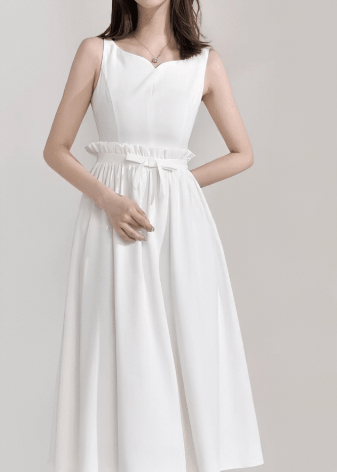 スカラップネックリボンウエストドレス - Vera Lumina