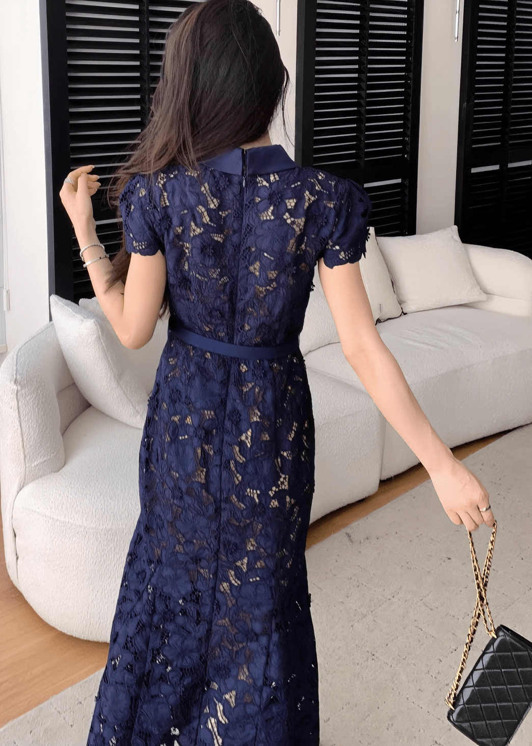 カラーベルトレースマーメイドドレス - Vera Lumina