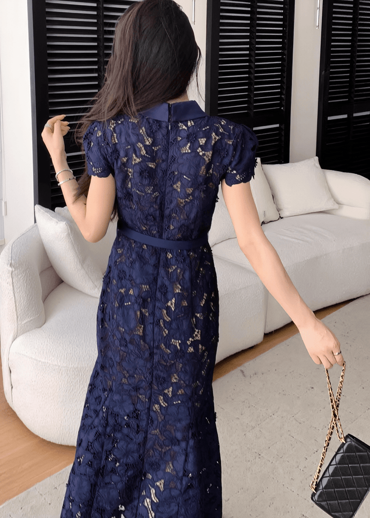 カラーベルトレースマーメイドドレス - Vera Lumina