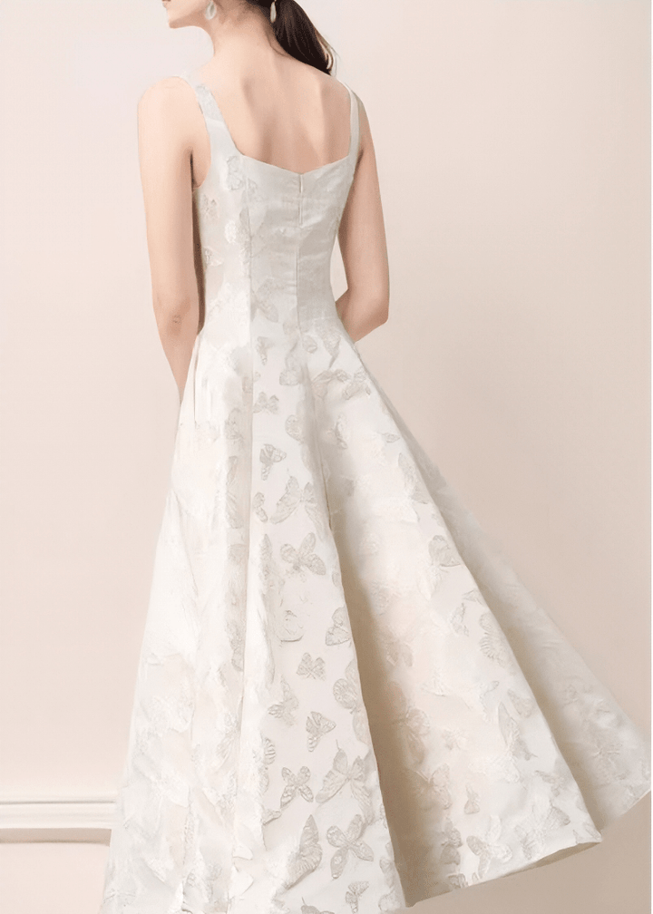 スクエアネックフラワーオーガンジードレス - Vera Lumina