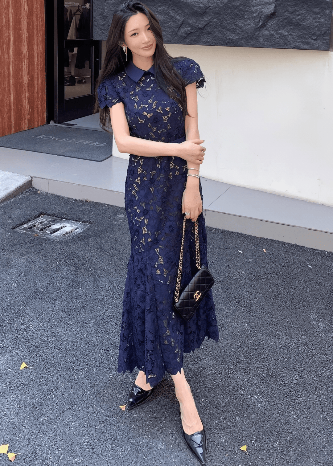 カラーベルトレースマーメイドドレス - Vera Lumina