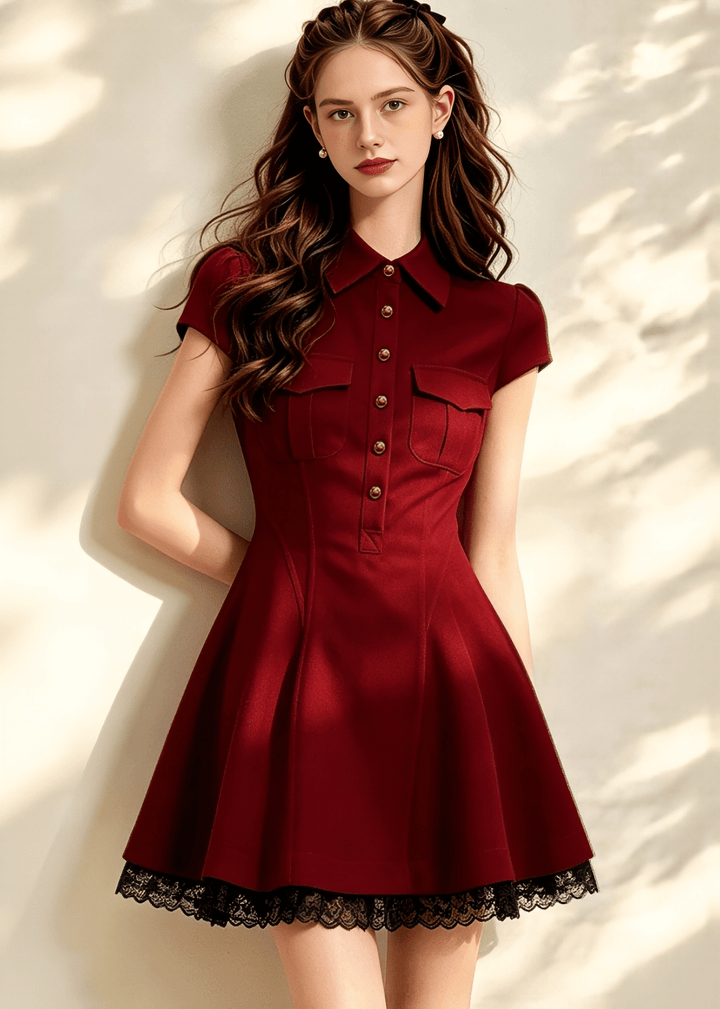ポロカラーレースフレアドレス - Vera Lumina