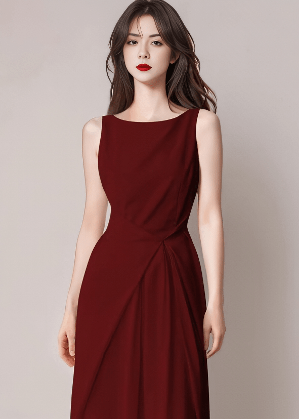 ボートネックウエストドレープアイラインドレス - Vera Lumina