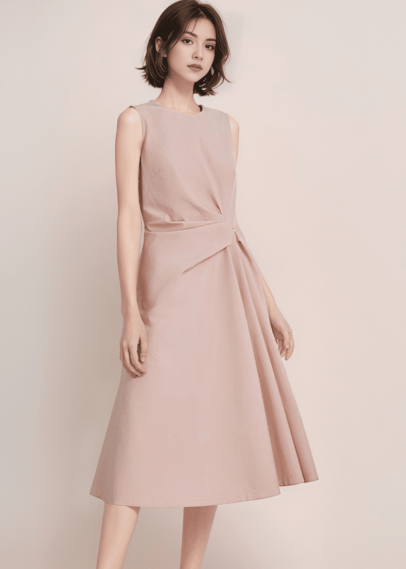 サイドツイストドレープフレアワンピース - Vera Lumina