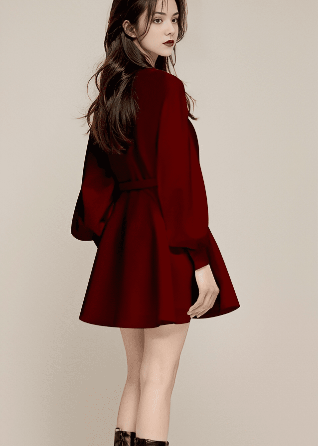 ベルテッドパフスリーブフレアワンピース - Vera Lumina