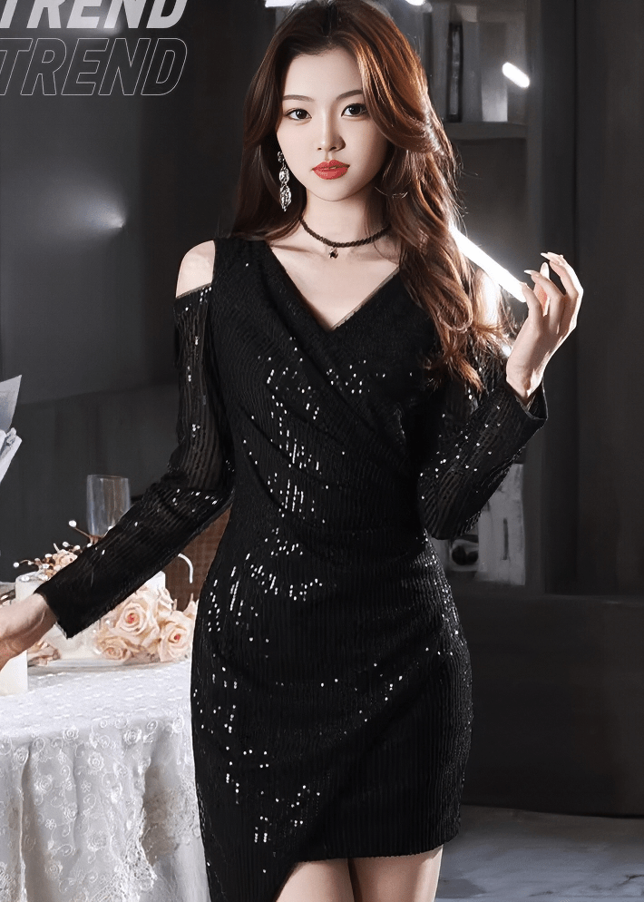 ビジューグリッターコールドショルダードレス - Vera Lumina