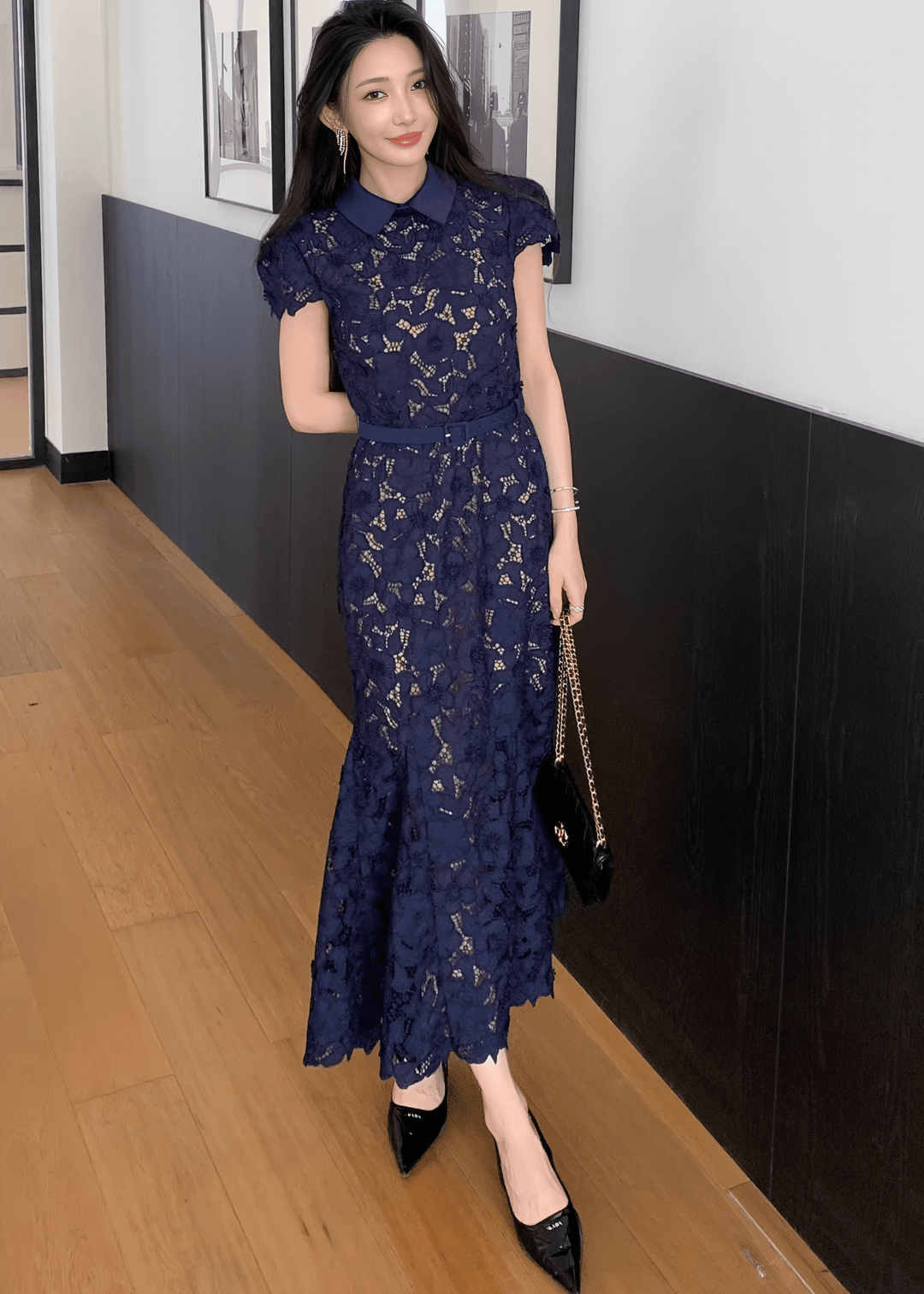 カラーベルトレースマーメイドドレス - Vera Lumina