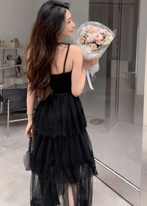 ビジューキャミドットチュールティアードドレス - Vera Lumina