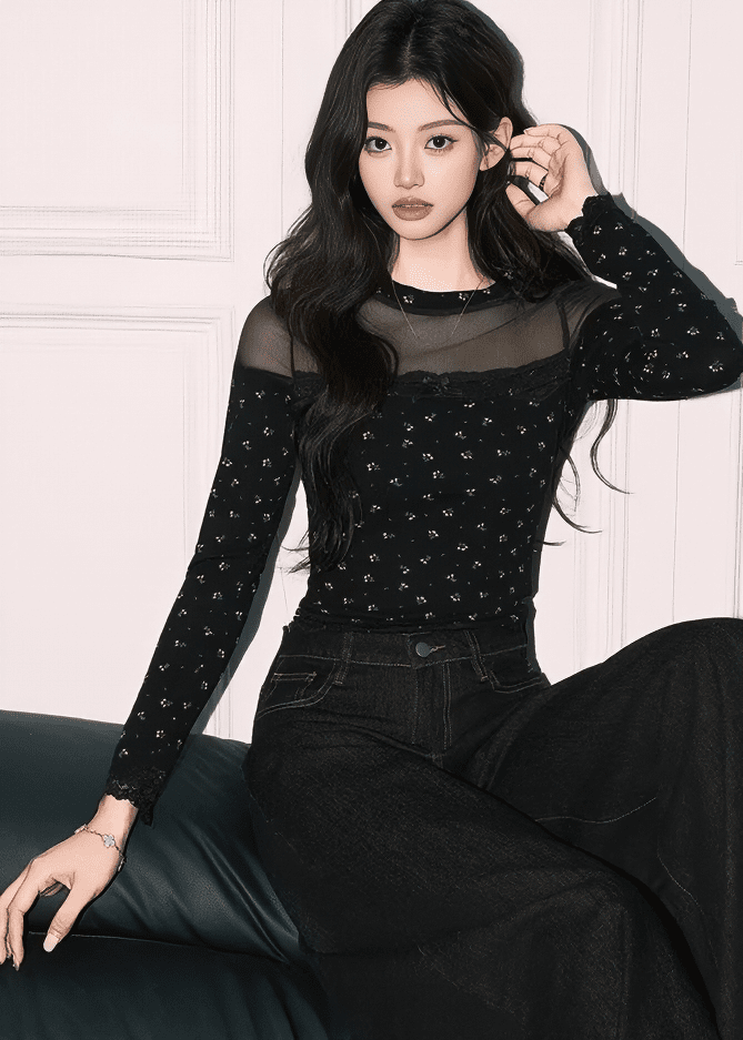 シアーレースドッキングフラワートップス - Vera Lumina